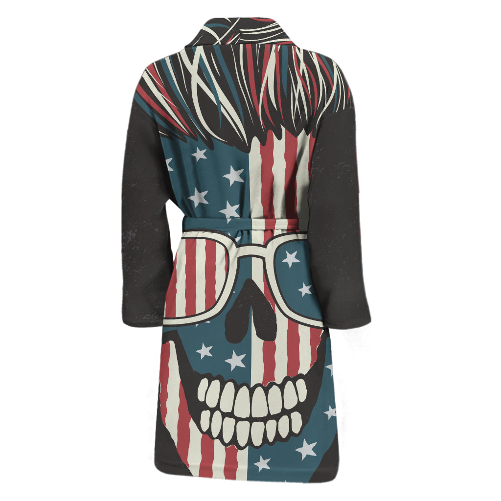 American Flag Skull Print Men's Bathrobe