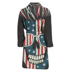 American Flag Skull Print Men's Bathrobe