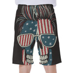 American Flag Skull Print Men's Beach Shorts