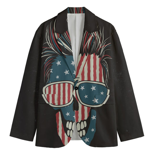 American Flag Skull Print Men's Blazer