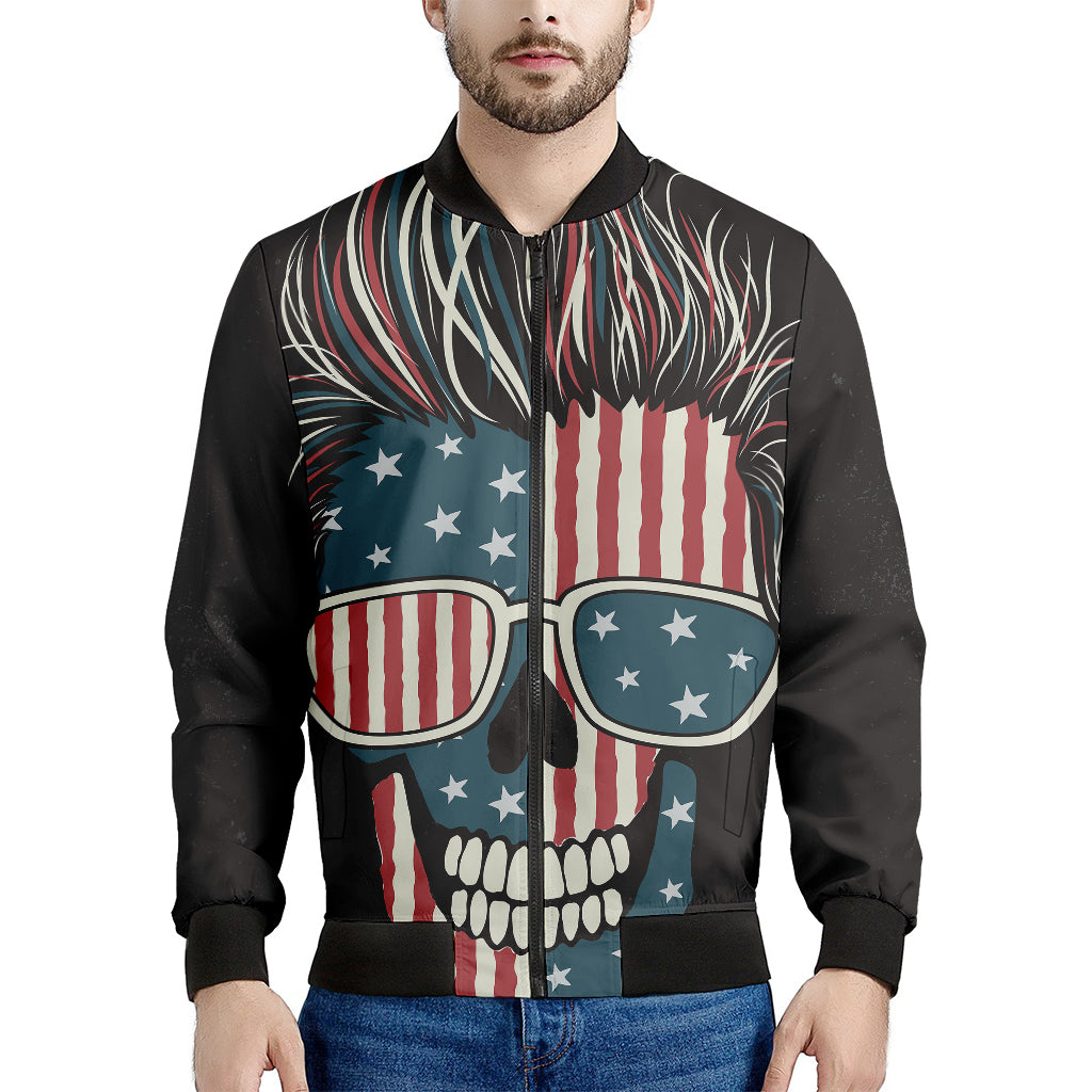 American Flag Skull Print Men's Bomber Jacket