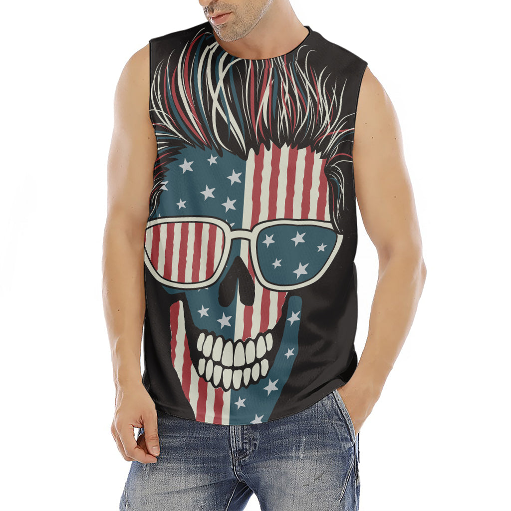 American Flag Skull Print Men's Fitness Tank Top