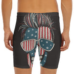 American Flag Skull Print Men's Long Boxer Briefs
