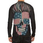 American Flag Skull Print Men's Long Sleeve Rash Guard