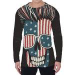 American Flag Skull Print Men's Long Sleeve T-Shirt