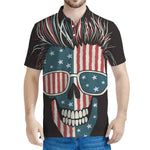 American Flag Skull Print Men's Polo Shirt
