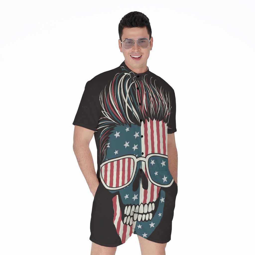 American Flag Skull Print Men's Rompers