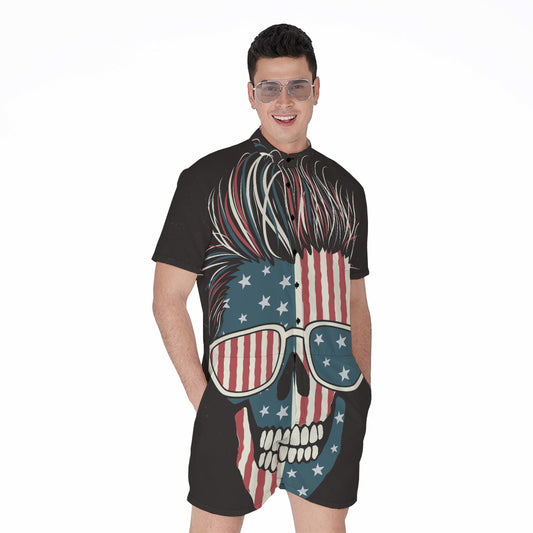 American Flag Skull Print Men's Rompers