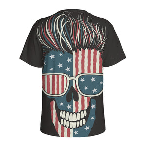 American Flag Skull Print Men's Sports T-Shirt