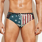 American Flag Skull Print Men's Swim Briefs