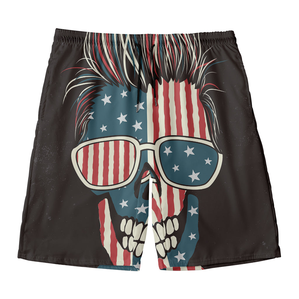 American Flag Skull Print Men's Swim Trunks