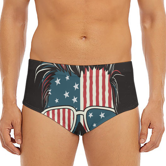 American Flag Skull Print Men's Triangle Swim Briefs