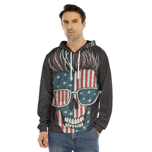 American Flag Skull Print Men's Velvet Pullover Hoodie