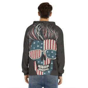 American Flag Skull Print Men's Velvet Pullover Hoodie