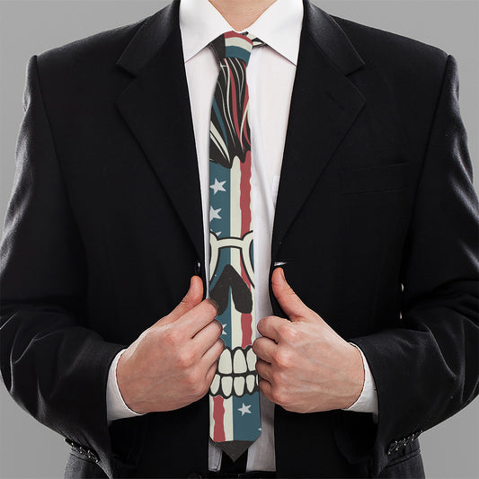 American Flag Skull Print Necktie