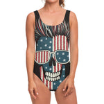 American Flag Skull Print One Piece Swimsuit