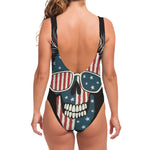 American Flag Skull Print One Piece Swimsuit