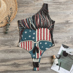 American Flag Skull Print One Shoulder Bodysuit