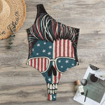 American Flag Skull Print One Shoulder Bodysuit