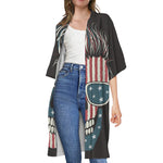 American Flag Skull Print Open Front Beach Cover Up