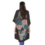 American Flag Skull Print Open Front Beach Cover Up