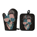 American Flag Skull Print Oven Mitt And Pot Holder Set