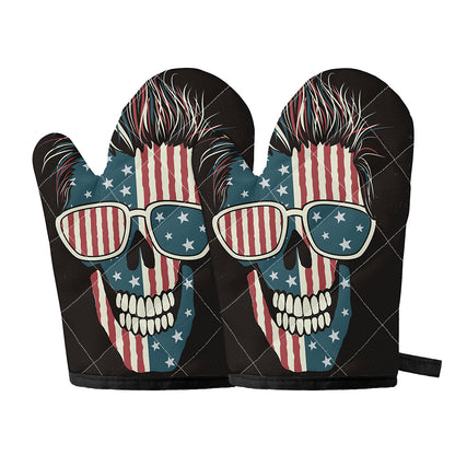 American Flag Skull Print Oven Mitts