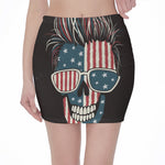 American Flag Skull Print Pencil Mini Skirt