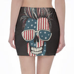American Flag Skull Print Pencil Mini Skirt