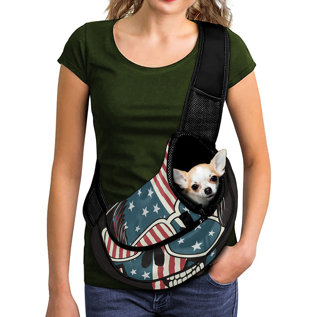 American Flag Skull Print Pet Sling Carrier