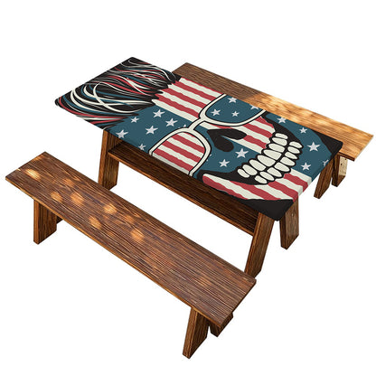 American Flag Skull Print Picnic Table Cover