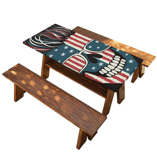 American Flag Skull Print Picnic Table Cover