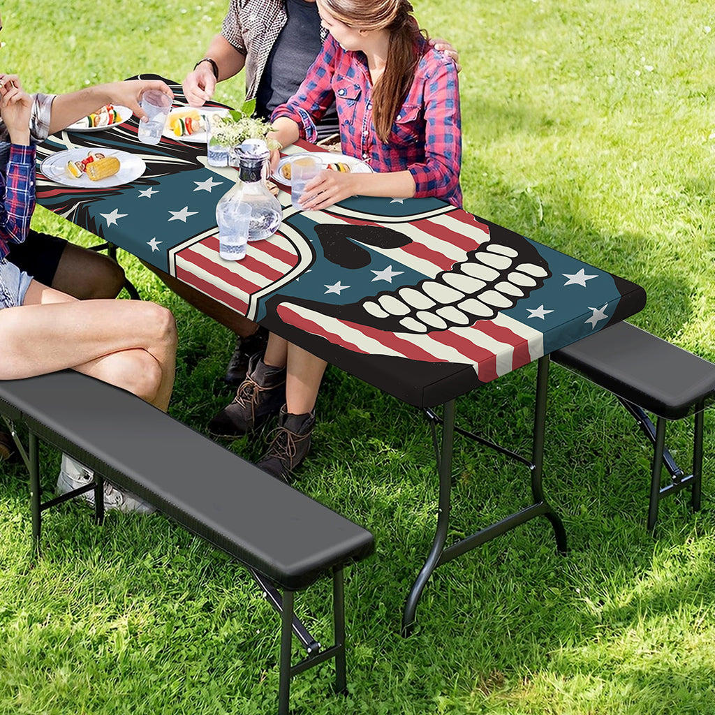 American Flag Skull Print Picnic Table Cover