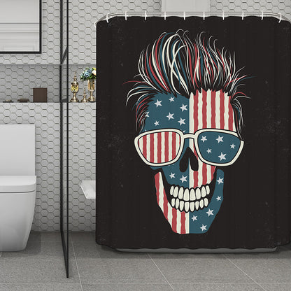 American Flag Skull Print Polyester Shower Curtain