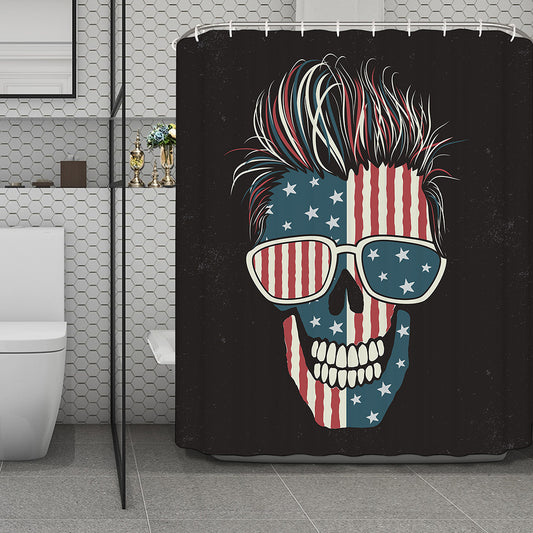 American Flag Skull Print Polyester Shower Curtain