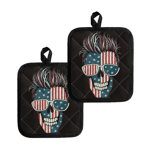 American Flag Skull Print Pot Holders