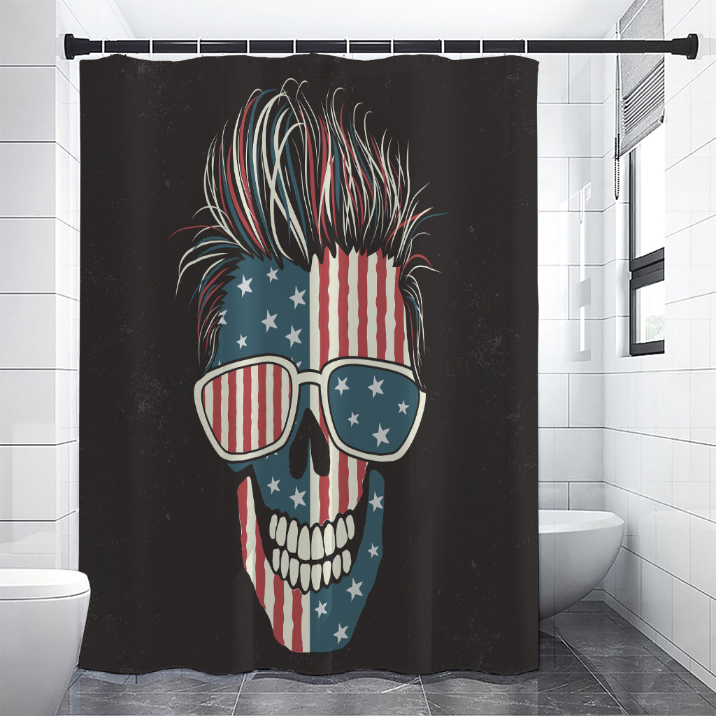 American Flag Skull Print Premium Shower Curtain