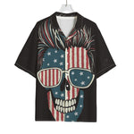 American Flag Skull Print Rayon Hawaiian Shirt