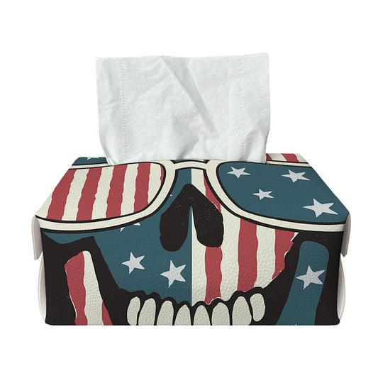 American Flag Skull Print Rectangle Tissue Box Cover