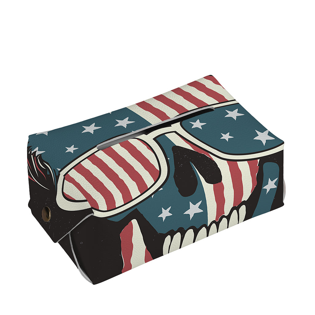American Flag Skull Print Rectangle Tissue Box Cover