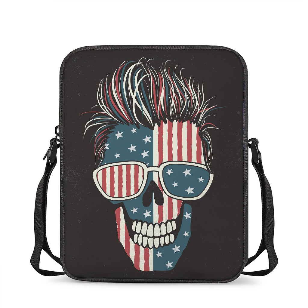 American Flag Skull Print Rectangular Crossbody Bag