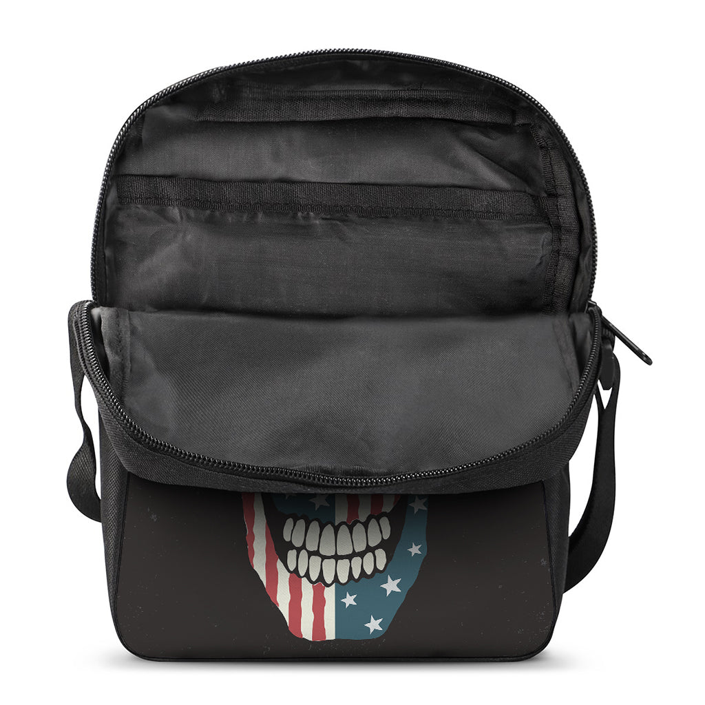 American Flag Skull Print Rectangular Crossbody Bag