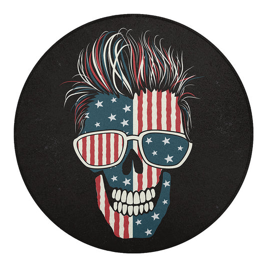 American Flag Skull Print Round Blanket