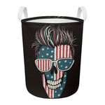 American Flag Skull Print Round Laundry Basket