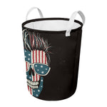 American Flag Skull Print Round Laundry Basket