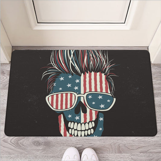 American Flag Skull Print Rubber Doormat