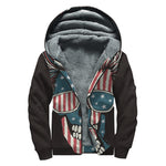 American Flag Skull Print Sherpa Lined Zip Up Hoodie