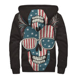 American Flag Skull Print Sherpa Lined Zip Up Hoodie