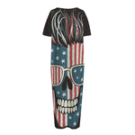 American Flag Skull Print Short Sleeve Long Nightdress