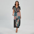 American Flag Skull Print Short Sleeve Maxi Dress